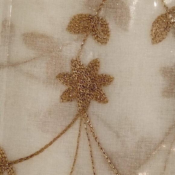 Caspia 50"W x 84"L Rod Pocket Sheer Window Panel Gold Embroidered Vine NEW - Picture 7 of 9